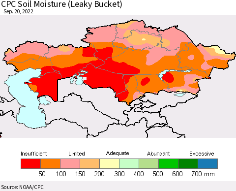 Kazakhstan CPC Soil Moisture (Leaky Bucket) Thematic Map For 9/16/2022 - 9/20/2022
