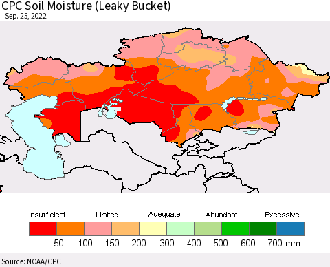 Kazakhstan CPC Soil Moisture (Leaky Bucket) Thematic Map For 9/21/2022 - 9/25/2022