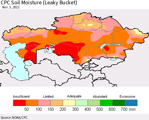 Kazakhstan CPC Soil Moisture (Leaky Bucket) Thematic Map For 11/1/2022 - 11/5/2022