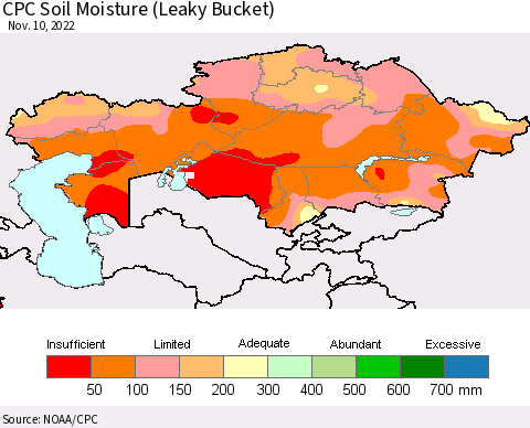 Kazakhstan CPC Soil Moisture (Leaky Bucket) Thematic Map For 11/6/2022 - 11/10/2022