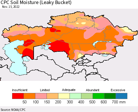 Kazakhstan CPC Soil Moisture (Leaky Bucket) Thematic Map For 11/11/2022 - 11/15/2022