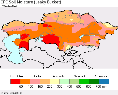 Kazakhstan CPC Soil Moisture (Leaky Bucket) Thematic Map For 11/16/2022 - 11/20/2022