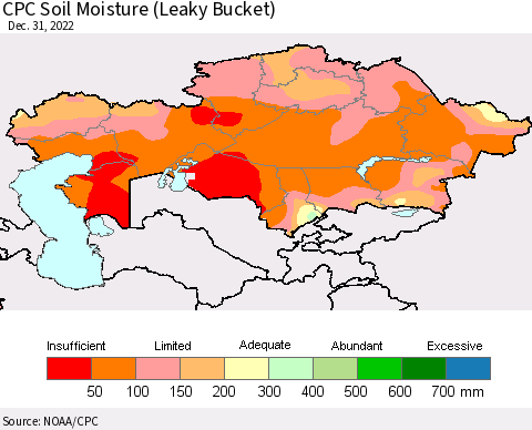 Kazakhstan CPC Soil Moisture (Leaky Bucket) Thematic Map For 12/26/2022 - 12/31/2022
