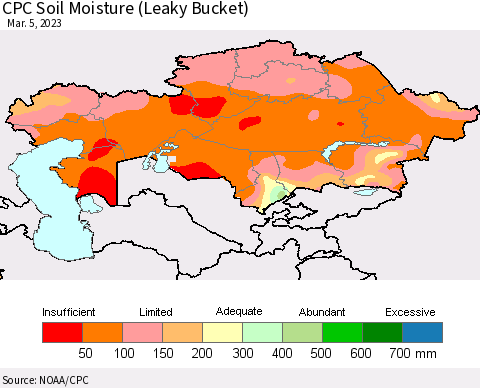Kazakhstan CPC Soil Moisture (Leaky Bucket) Thematic Map For 3/1/2023 - 3/5/2023