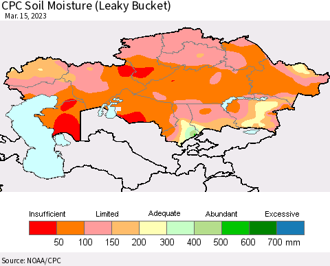 Kazakhstan CPC Soil Moisture (Leaky Bucket) Thematic Map For 3/11/2023 - 3/15/2023