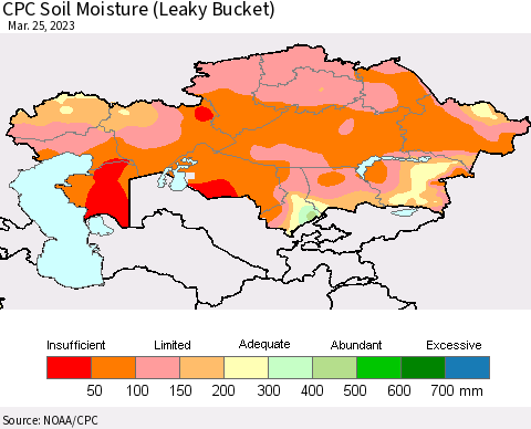 Kazakhstan CPC Soil Moisture (Leaky Bucket) Thematic Map For 3/21/2023 - 3/25/2023