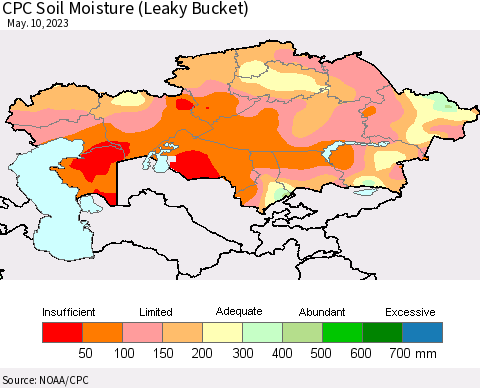 Kazakhstan CPC Soil Moisture (Leaky Bucket) Thematic Map For 5/6/2023 - 5/10/2023
