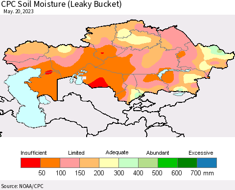 Kazakhstan CPC Soil Moisture (Leaky Bucket) Thematic Map For 5/16/2023 - 5/20/2023