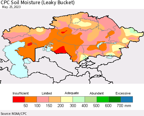 Kazakhstan CPC Soil Moisture (Leaky Bucket) Thematic Map For 5/21/2023 - 5/25/2023
