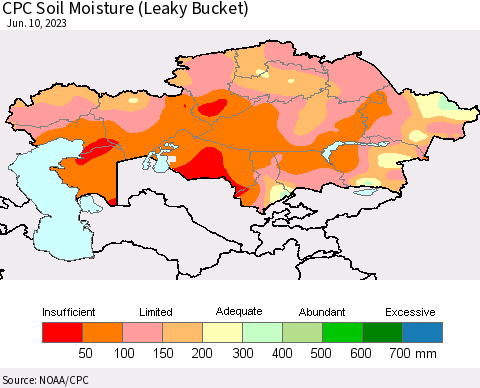 Kazakhstan CPC Soil Moisture (Leaky Bucket) Thematic Map For 6/6/2023 - 6/10/2023