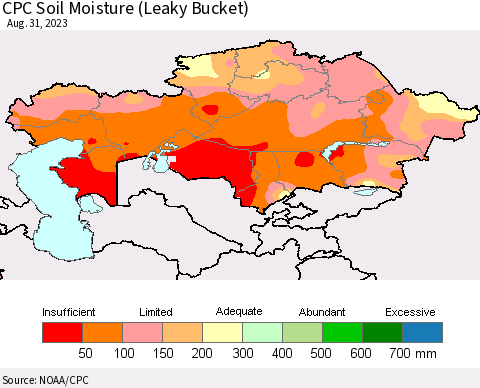 Kazakhstan CPC Soil Moisture (Leaky Bucket) Thematic Map For 8/26/2023 - 8/31/2023