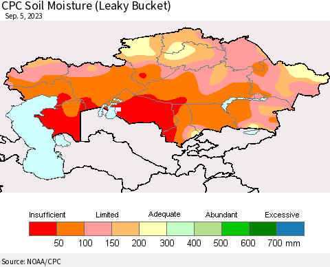 Kazakhstan CPC Soil Moisture (Leaky Bucket) Thematic Map For 9/1/2023 - 9/5/2023