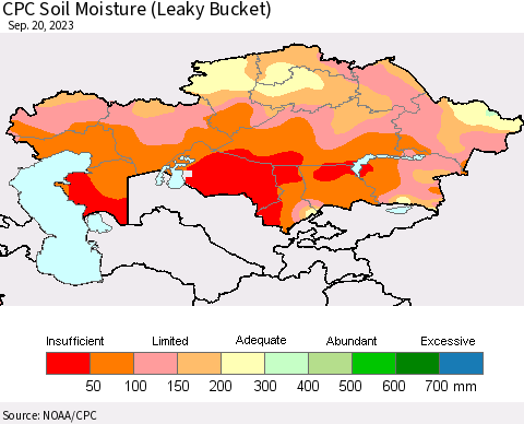 Kazakhstan CPC Soil Moisture (Leaky Bucket) Thematic Map For 9/16/2023 - 9/20/2023
