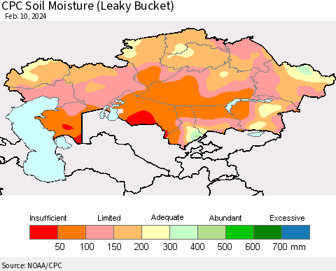 Kazakhstan CPC Soil Moisture (Leaky Bucket) Thematic Map For 2/6/2024 - 2/10/2024