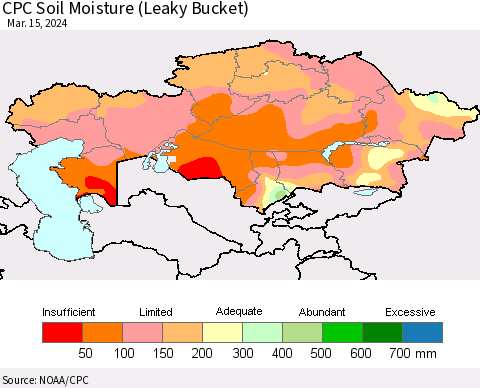 Kazakhstan CPC Soil Moisture (Leaky Bucket) Thematic Map For 3/11/2024 - 3/15/2024