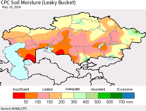 Kazakhstan CPC Soil Moisture (Leaky Bucket) Thematic Map For 5/6/2024 - 5/10/2024