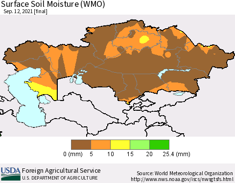 Kazakhstan Surface Soil Moisture (WMO) Thematic Map For 9/6/2021 - 9/12/2021