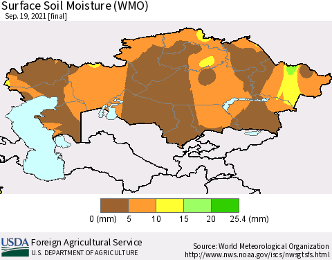 Kazakhstan Surface Soil Moisture (WMO) Thematic Map For 9/13/2021 - 9/19/2021