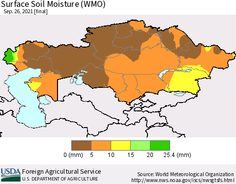 Kazakhstan Surface Soil Moisture (WMO) Thematic Map For 9/20/2021 - 9/26/2021