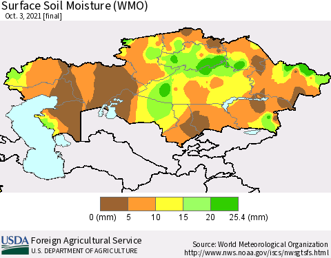 Kazakhstan Surface Soil Moisture (WMO) Thematic Map For 9/27/2021 - 10/3/2021