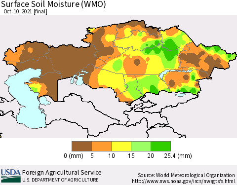 Kazakhstan Surface Soil Moisture (WMO) Thematic Map For 10/4/2021 - 10/10/2021