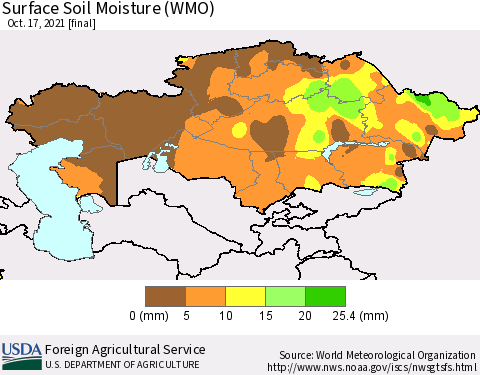 Kazakhstan Surface Soil Moisture (WMO) Thematic Map For 10/11/2021 - 10/17/2021