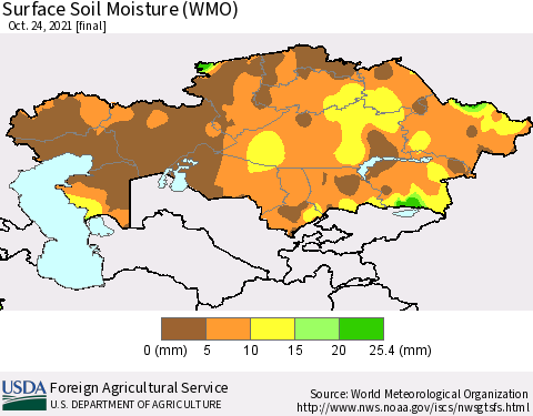 Kazakhstan Surface Soil Moisture (WMO) Thematic Map For 10/18/2021 - 10/24/2021