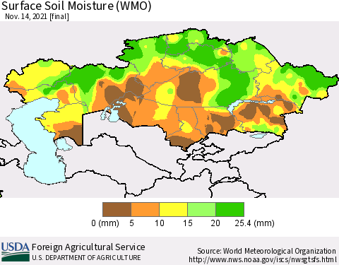 Kazakhstan Surface Soil Moisture (WMO) Thematic Map For 11/8/2021 - 11/14/2021