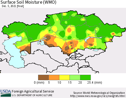 Kazakhstan Surface Soil Moisture (WMO) Thematic Map For 11/29/2021 - 12/5/2021