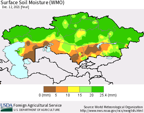 Kazakhstan Surface Soil Moisture (WMO) Thematic Map For 12/6/2021 - 12/12/2021