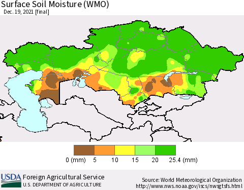 Kazakhstan Surface Soil Moisture (WMO) Thematic Map For 12/13/2021 - 12/19/2021