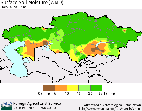 Kazakhstan Surface Soil Moisture (WMO) Thematic Map For 12/20/2021 - 12/26/2021