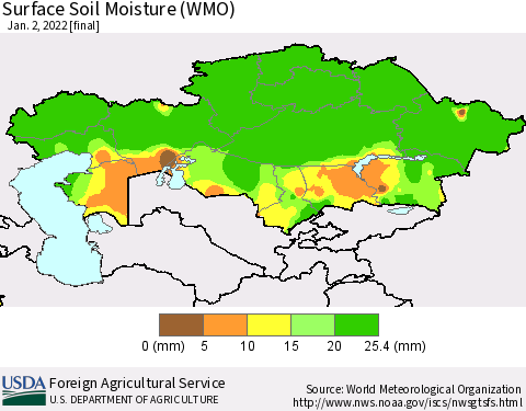 Kazakhstan Surface Soil Moisture (WMO) Thematic Map For 12/27/2021 - 1/2/2022