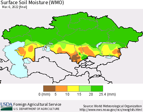Kazakhstan Surface Soil Moisture (WMO) Thematic Map For 2/28/2022 - 3/6/2022