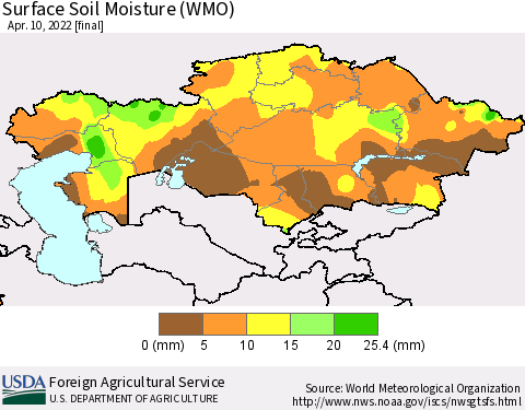 Kazakhstan Surface Soil Moisture (WMO) Thematic Map For 4/4/2022 - 4/10/2022