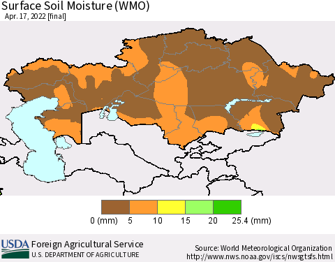 Kazakhstan Surface Soil Moisture (WMO) Thematic Map For 4/11/2022 - 4/17/2022