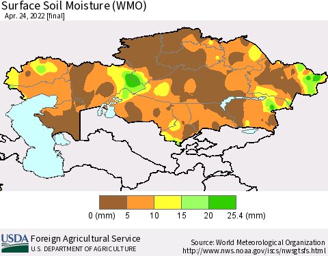 Kazakhstan Surface Soil Moisture (WMO) Thematic Map For 4/18/2022 - 4/24/2022