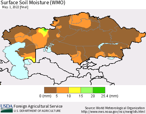 Kazakhstan Surface Soil Moisture (WMO) Thematic Map For 4/25/2022 - 5/1/2022