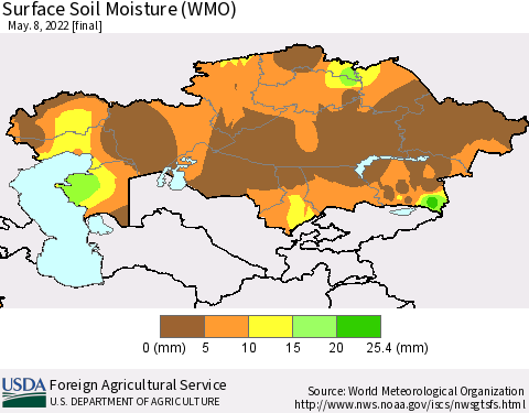 Kazakhstan Surface Soil Moisture (WMO) Thematic Map For 5/2/2022 - 5/8/2022