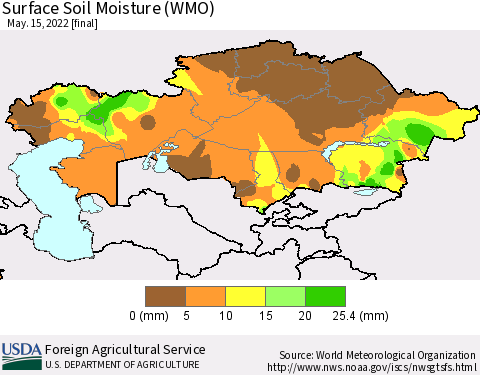 Kazakhstan Surface Soil Moisture (WMO) Thematic Map For 5/9/2022 - 5/15/2022