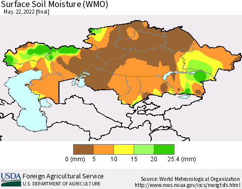 Kazakhstan Surface Soil Moisture (WMO) Thematic Map For 5/16/2022 - 5/22/2022
