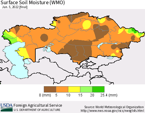 Kazakhstan Surface Soil Moisture (WMO) Thematic Map For 5/30/2022 - 6/5/2022