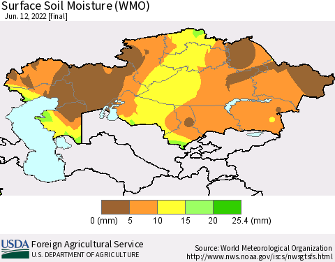 Kazakhstan Surface Soil Moisture (WMO) Thematic Map For 6/6/2022 - 6/12/2022