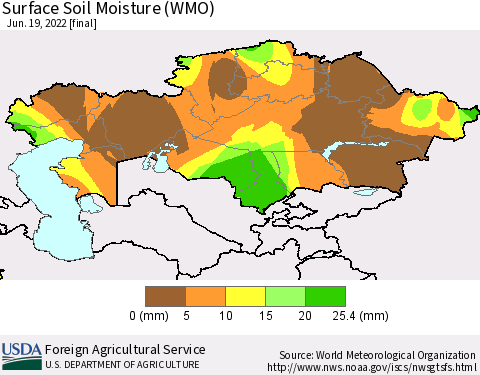 Kazakhstan Surface Soil Moisture (WMO) Thematic Map For 6/13/2022 - 6/19/2022