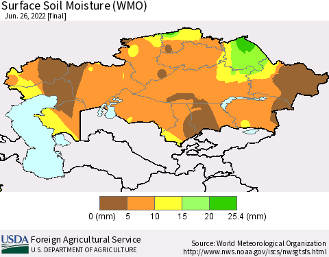 Kazakhstan Surface Soil Moisture (WMO) Thematic Map For 6/20/2022 - 6/26/2022