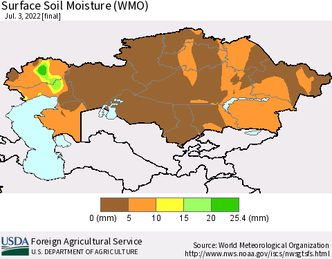 Kazakhstan Surface Soil Moisture (WMO) Thematic Map For 6/27/2022 - 7/3/2022