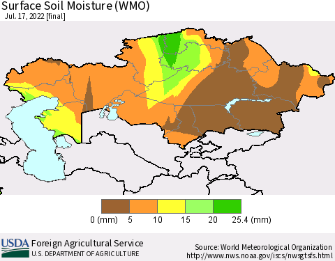 Kazakhstan Surface Soil Moisture (WMO) Thematic Map For 7/11/2022 - 7/17/2022