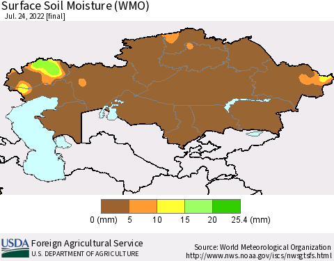 Kazakhstan Surface Soil Moisture (WMO) Thematic Map For 7/18/2022 - 7/24/2022