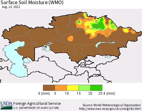 Kazakhstan Surface Soil Moisture (WMO) Thematic Map For 8/8/2022 - 8/14/2022