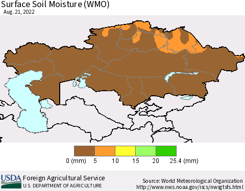 Kazakhstan Surface Soil Moisture (WMO) Thematic Map For 8/15/2022 - 8/21/2022